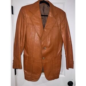 Hepworths vintage 70s 80s light brown genuine leather coat size M / 38